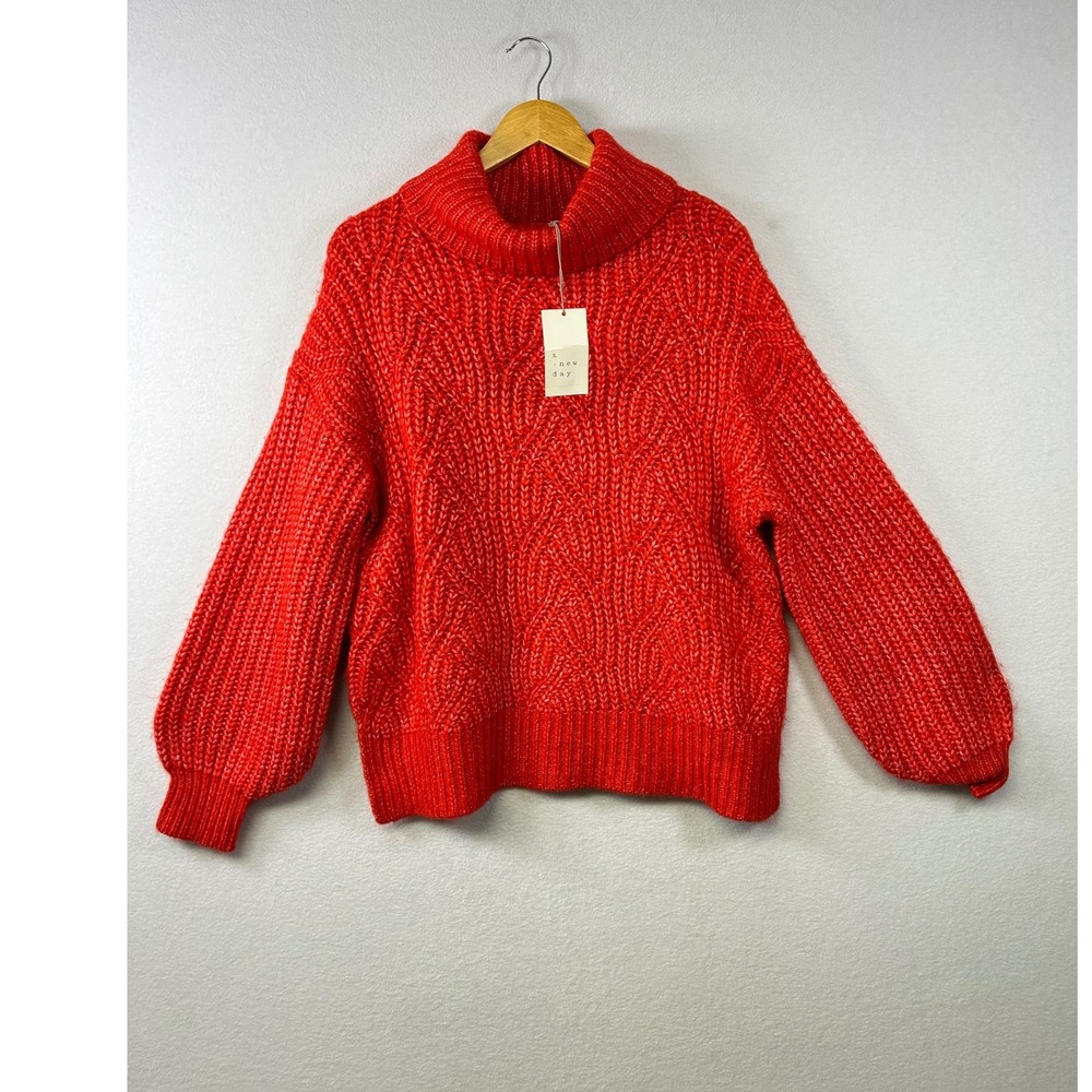 A New Day Women's Red Cable Knit Turtleneck Sweater Size M NWT